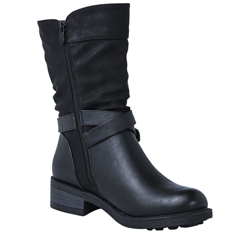 GLOBALWIN Women's Fall Fashion Biker Boots Mid Calf Boots For Women Black Low Heel Size 6M - Image 3
